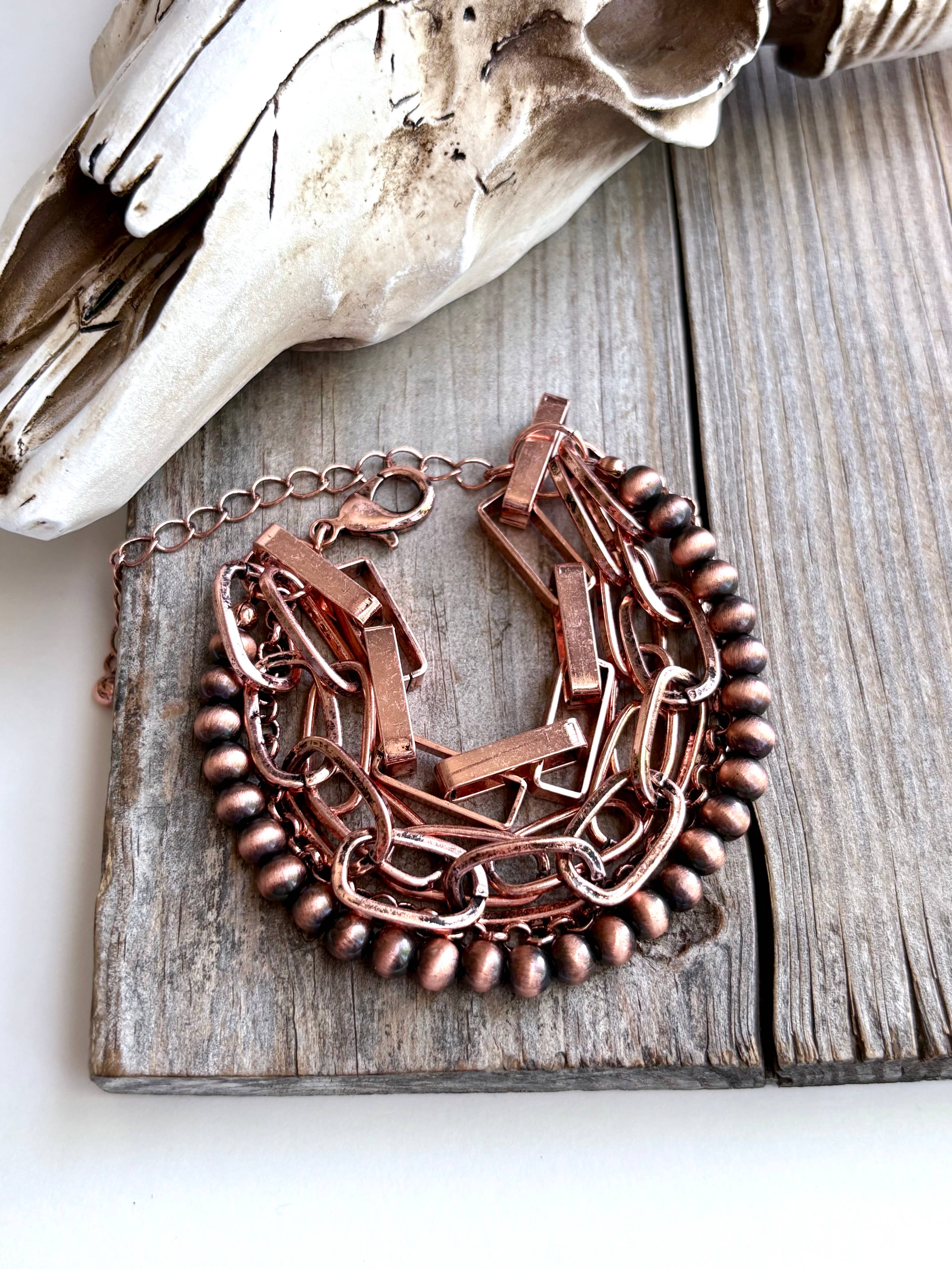 5 Layered Chunky Chain & Copper Bracelet